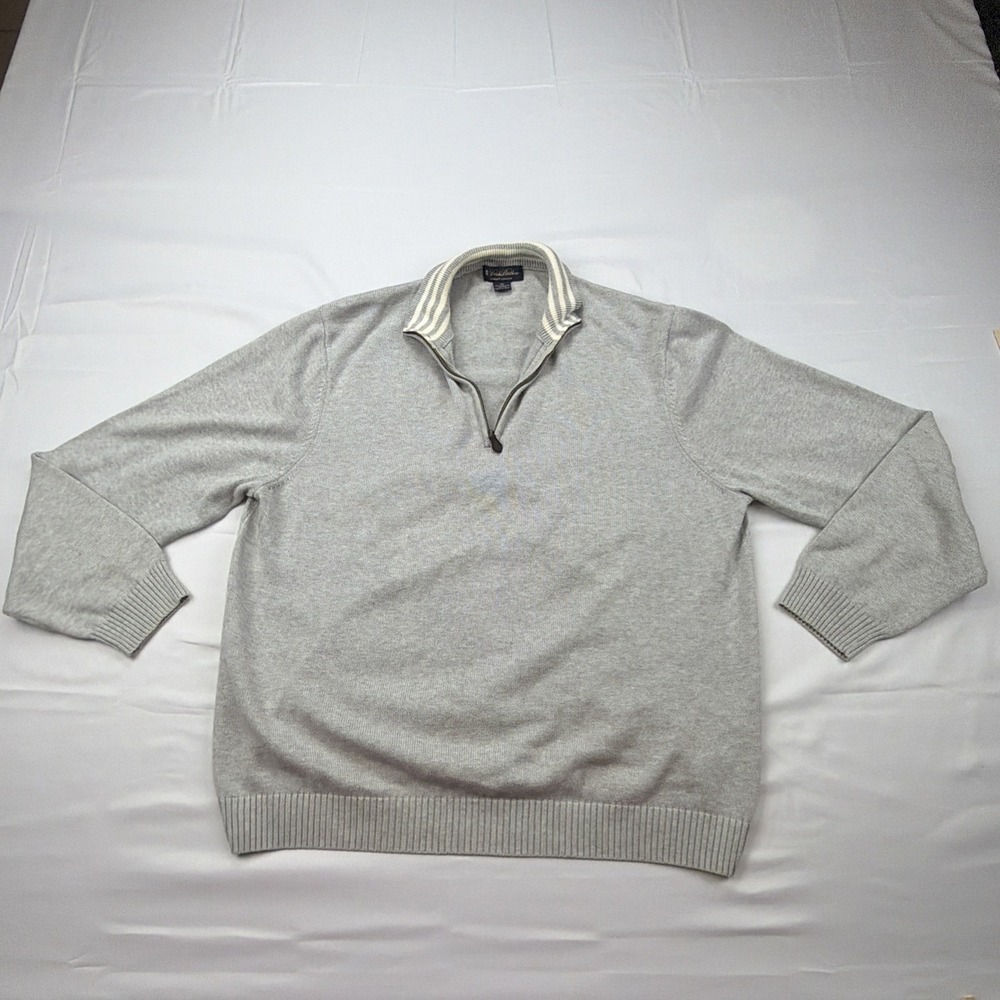 Brooks Brothers Sweater Mens XL‎ Gray Supima Cotton Long Sleeve 1/4 Zip Classic